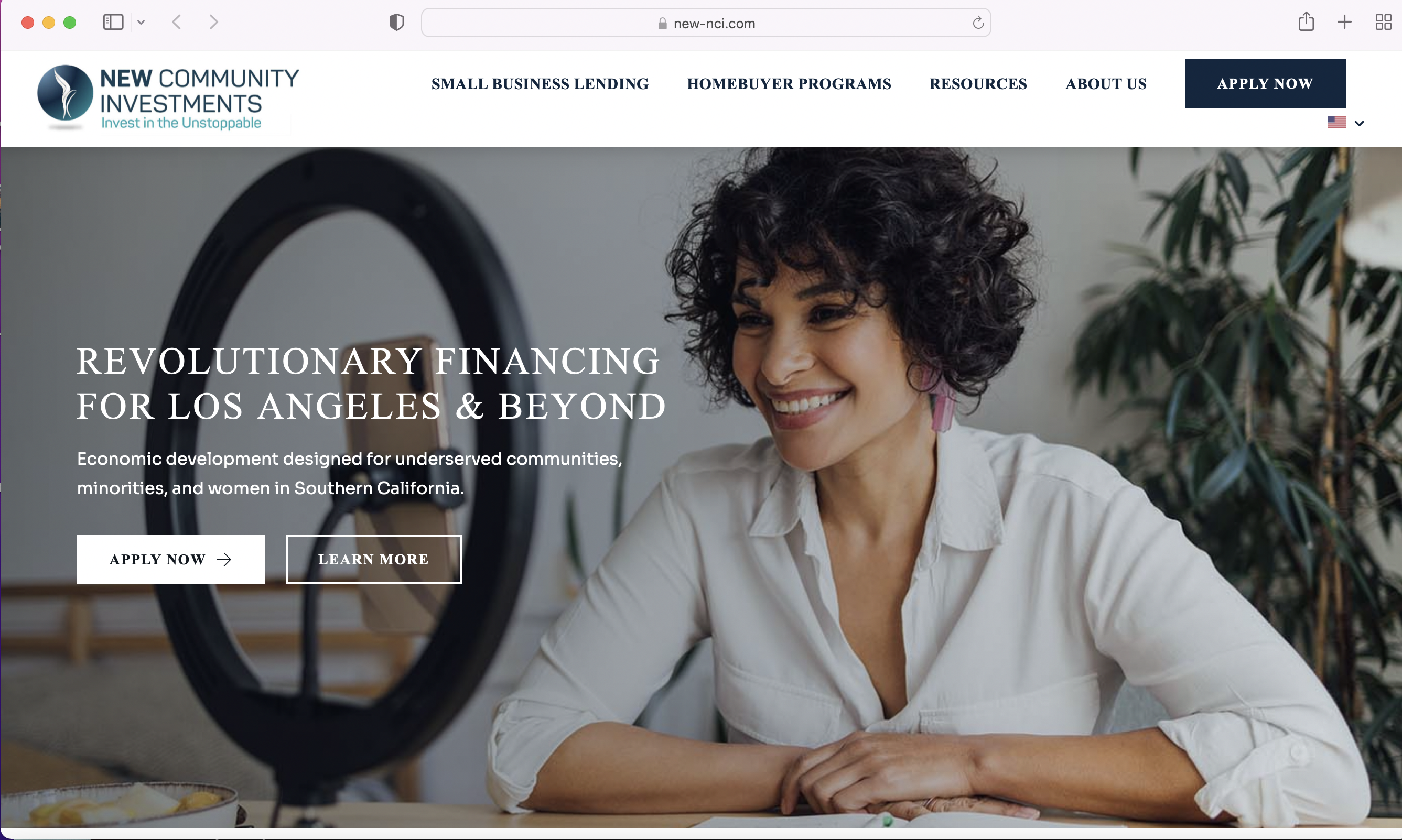 Screenshot of updated New Community Investments website homepage